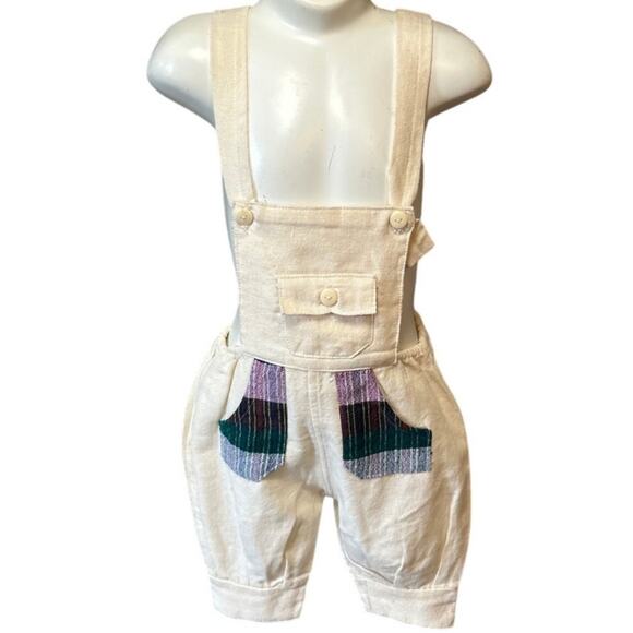 Cultural Boho Kids 4T Linen Overall Pant/Shorts, Ivory/Multi Mexico New - Picture 2 of 5